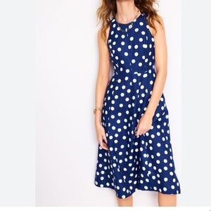 Boden Carla linen Polka Dot Sleeveless Blue Dress size 4p